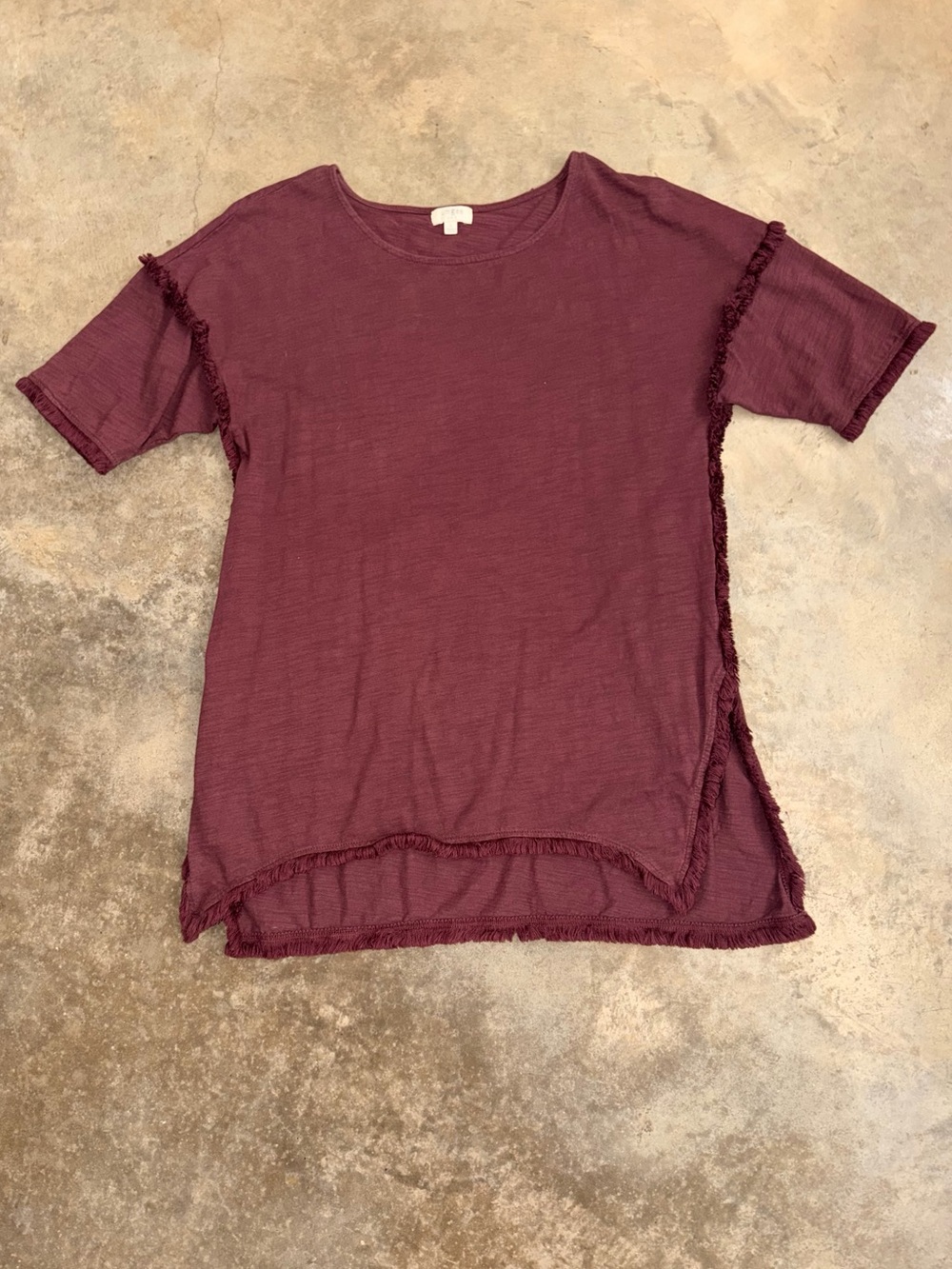 Umgee Burgundy Fringe Trim Tunic Maroon L Relaxed Harvest Autumn Fall Top